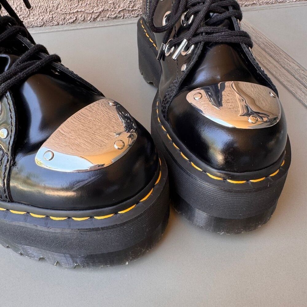 Dr. Martens Jadon Max Rebel Platform Boots Womens 10 Metal Plate Black Leather - Picture 13 of 16